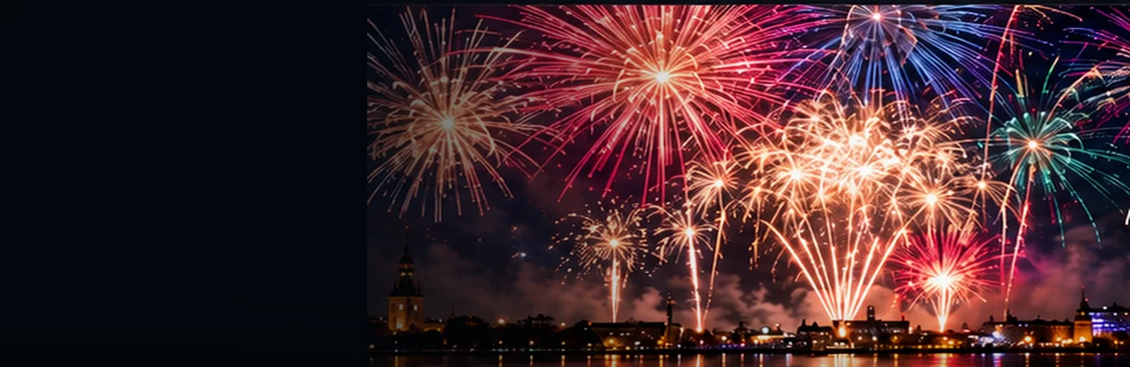 Feuerwerk und Pyrotechnik – Böller-Feuerwerk.de Großes Silvesterfeuerwerk über einer nächtlichen Stadt